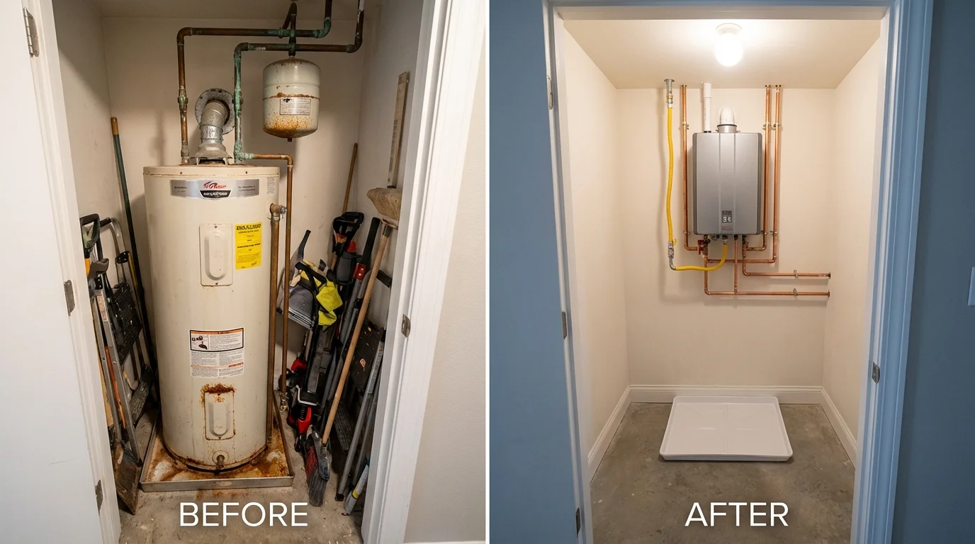 Tank water heater versus wall-mounted tankless unit comparison for Preston, IA homeowners