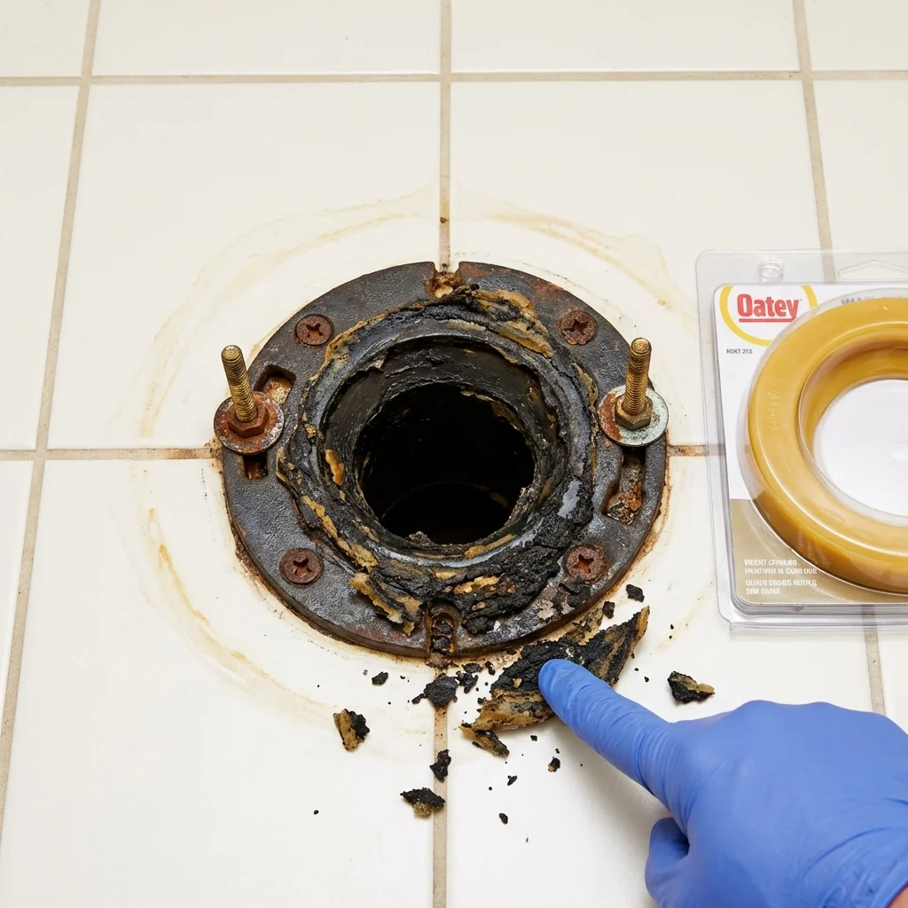 Failed wax ring showing water seepage at the base of a toilet in a Preston, IA home